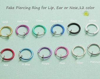 Fake Nipple Piercing-Nose Rings Body Piercings-Fake Piercing Ring for Lip, Ear, Nose-Nose Ring Hoop-Lip Nipple Ring-Tongue Ring-11mm-12Color