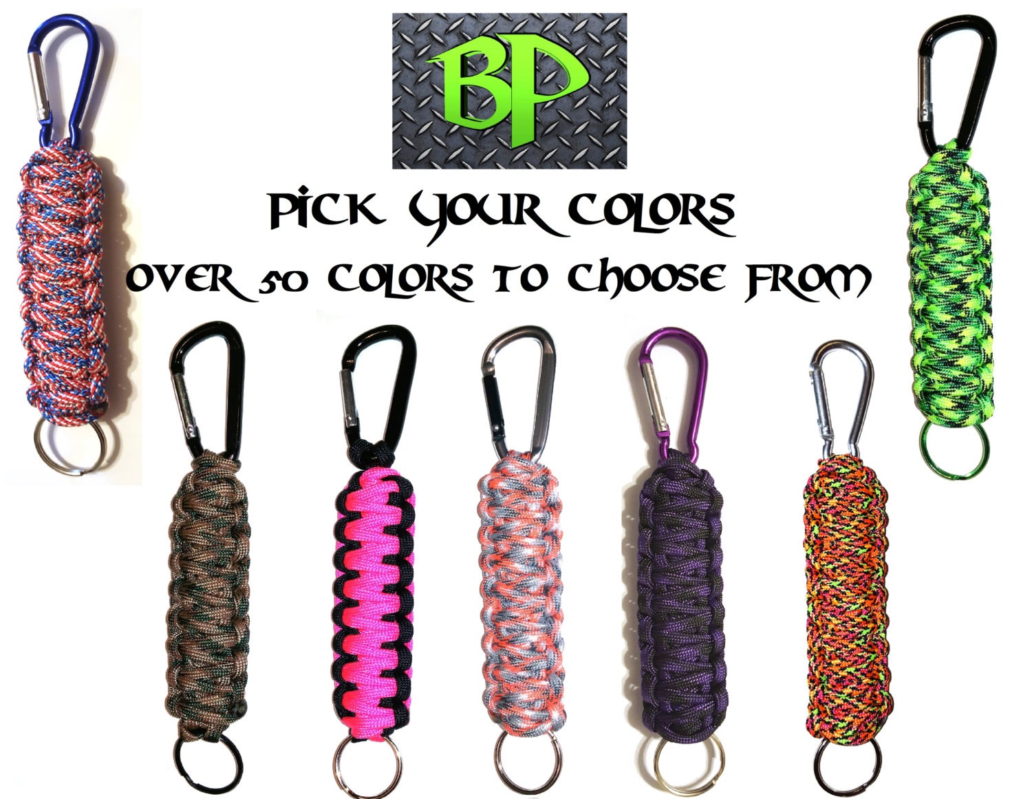 Paracord King Cobra Weave Key Chain with Carabiner Braided