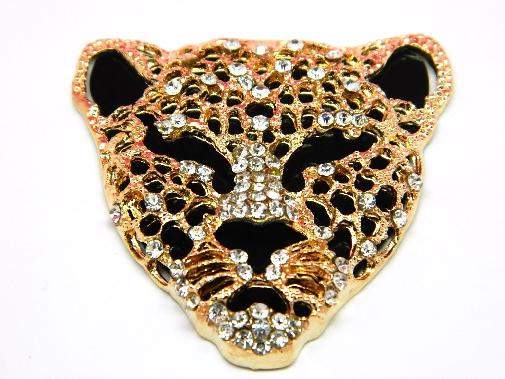 Leopard Rhinestone Embellishment Gold Black and Crystal