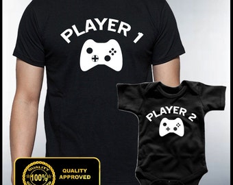 Player 1 Player 2 Tshirt and Baby Onsie Set, Father and Son T-shirt and Onsie, Dad and Daughter, Video Game Onsies, Video Game Tshirt