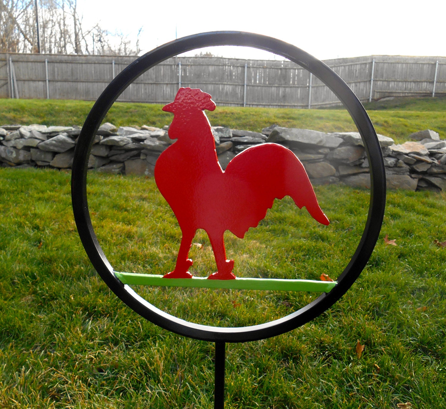 Rooster Lawn Ornament Metal Garden Sculpture Red Rooster