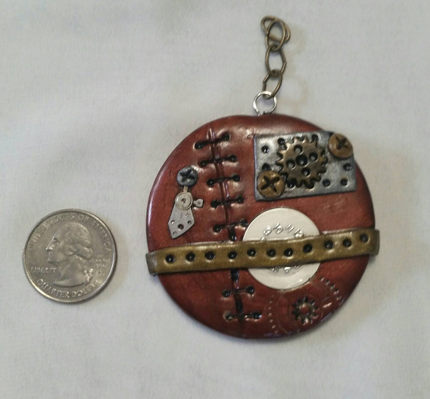 Polymer Clay steampunk jewelry pendant pin converitble artisan
