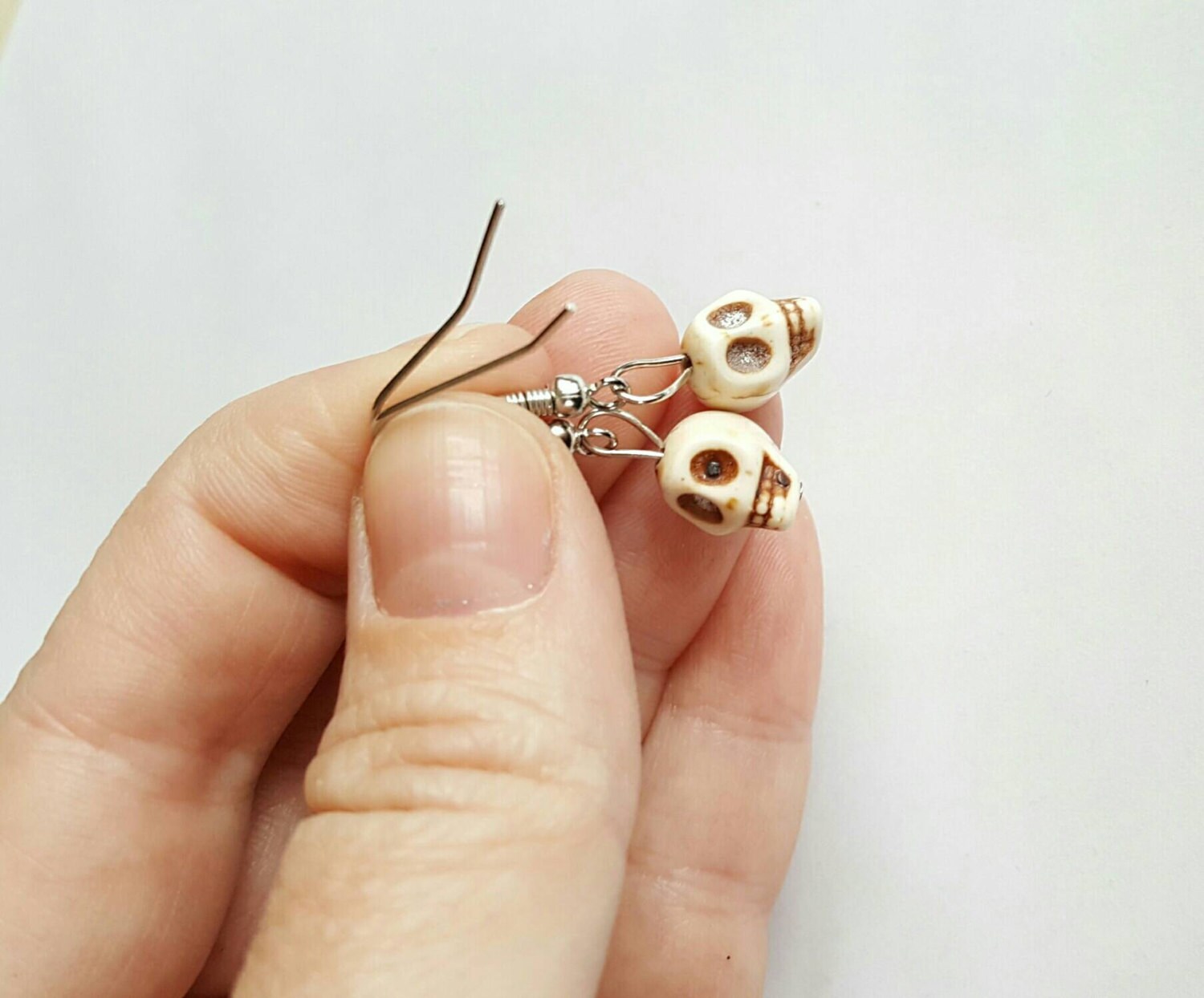 Skull Earrings Skull Bead Earrings Howlite Stone Earrings