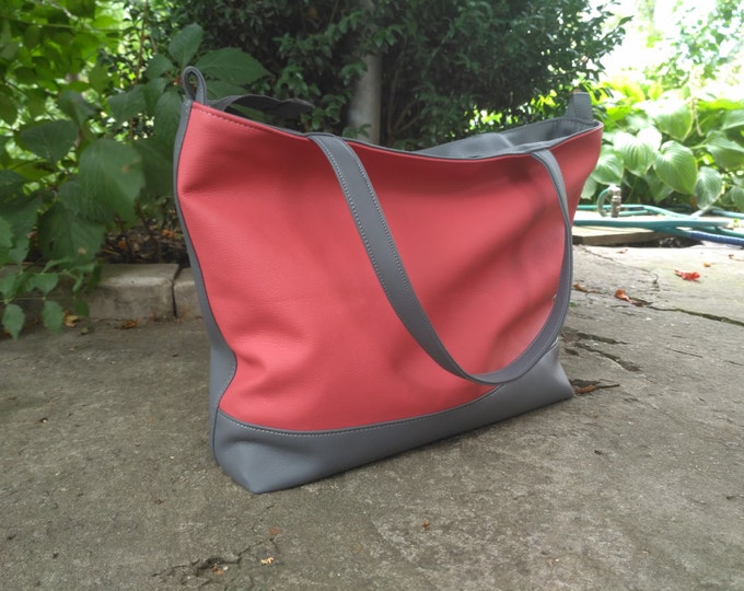 Grey tote bag, Large Crossbody, Vegan Pink ang Grey bag, Handbag Woman, Shoulder Bag