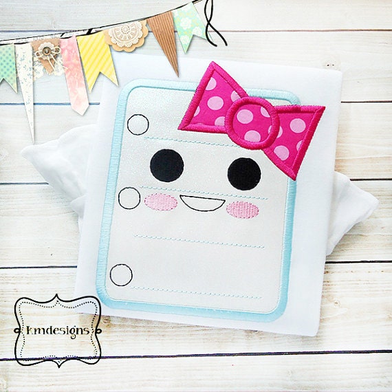 kawaii cute school notebook paper applique ith embroidery