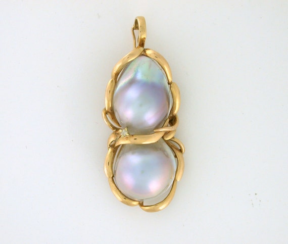 CYBER SALE 595 - Mab Pearl Pendant / Pearl Enhancer 14k Designer Piece with diamond