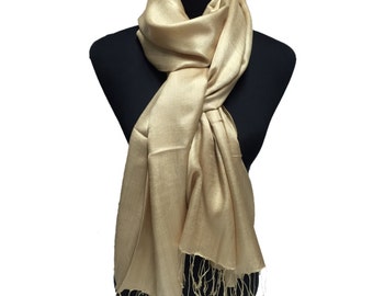 Beige-Champange-Light Gold-100% Silk-Premium-Pashmina-Shawl-Scarf-wedding-bridal-Wrap-Soft-Warm-GIFT-India-Reversible-wedding-bridal-bride