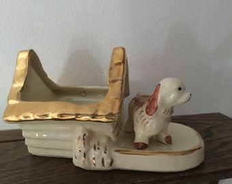 SHAWNEE Dog Planter 23K Gold Trim Spaniel Dog with Gold Tail