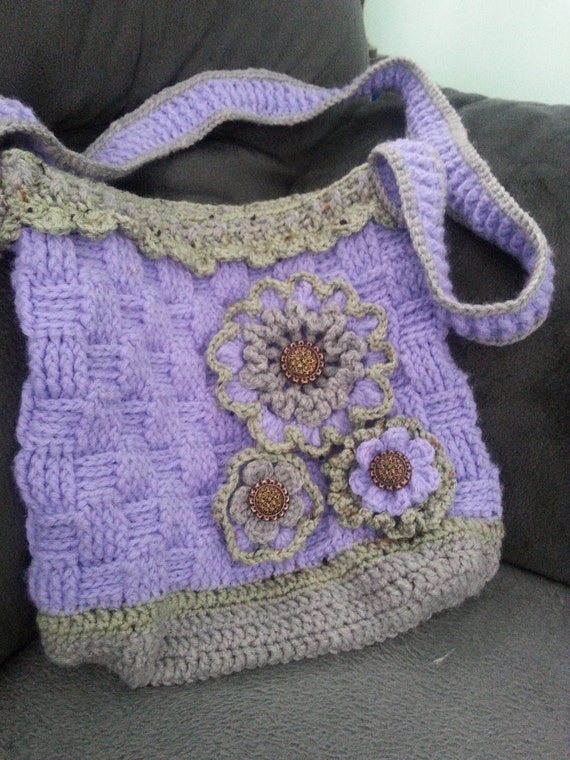 Crochet handbag messenger style Crochet Handbag Purple Handbag