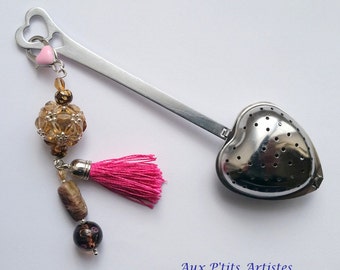 tea infuser "pinch bead" pink and beige