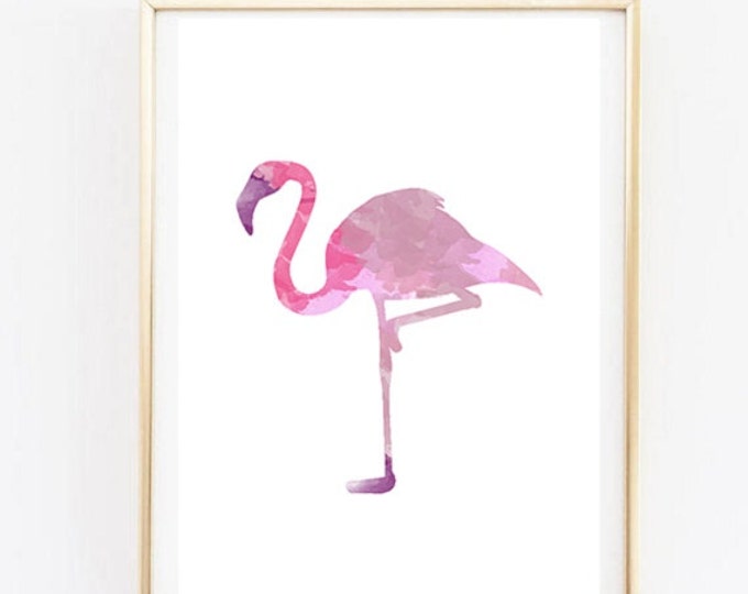 Pink Watercolor Flamingo Poster / Printable Poster 50X70 / Pink Flaming Wall Art / Watercolor Flamingo Printable / Tropical Poster