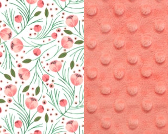 Flower baby blanket - Winter Floral Pine - Desiger Minky - Ivory
