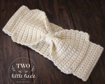 Crochet Pattern, crochet ear warmer pattern, crochet headband pattern, ear warmer with bow, sizes toddler, child, adult, DELANEY EAR WARMER