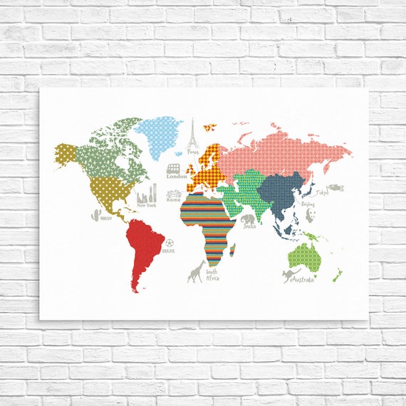 world map kids poster 01 size a1 a2 a3 a4 by modernkidsgallery