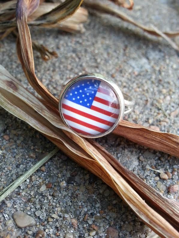 Silver American Flag Ring Americana Patriotic by TheGlitzyHen