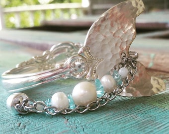 Mermaid Bracelet, Mermaid Charm, Mermaid Tail, Spoon Bracelet, Spoon Jewelry, Pearl Bracelet, Mermaid Jewelry, Little Mermaid, Mermaid Party