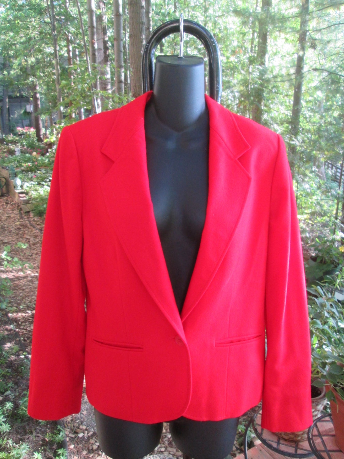 Vintage Pendleton wool bright red blazer jacket Deep V neck