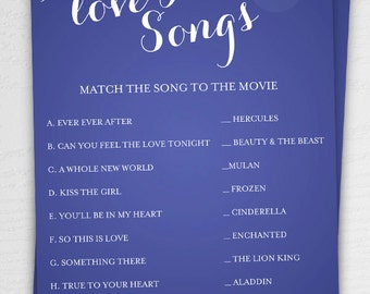 Disney Love Songs Bridal Shower Game