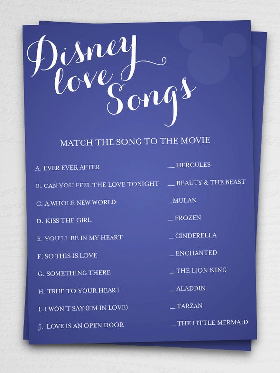 Disney Love Songs Bridal Shower Game