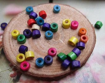 100Pcs 3 x 4mm Random Colored Small Wooden Bead,Hole Diameter 1.5mm - p1311