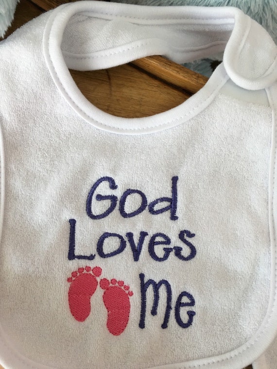 Embroidered God Loves Me Bibs