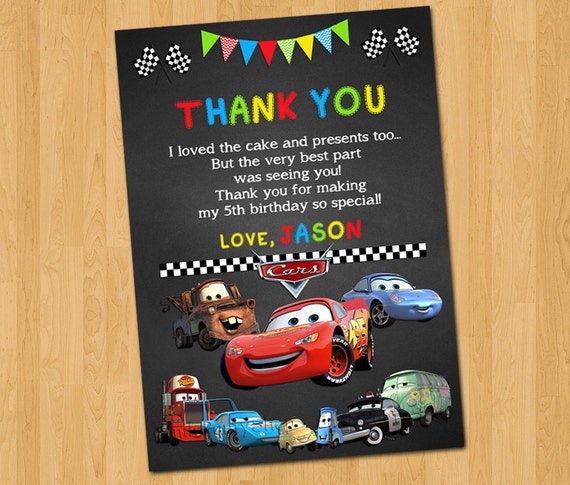 disney cars thank you cards