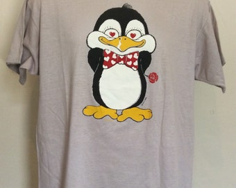 Vtg 1986 Penguin T-Shirt Gray L 80s