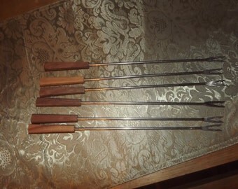 6 Fondue Forks w. Flat Handles in Good Vintage Condition