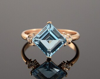 Topaz ring, Blue topaz ring, Art deco ring, Topaz ring gold, Gemstone ring, Birthstone ring, December birthstone