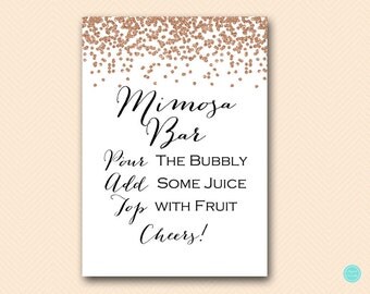 Mimosa Bar Sign, Printable Mimosa Bar Signage, Bubbly Bar, Rose Gold Bridal Shower Decoration Sign, Rose Gold Signs BS155 MP