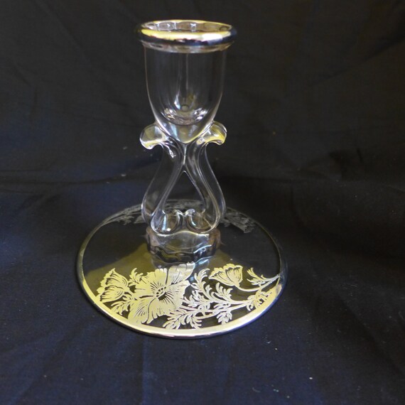 Silver Overlay Glass Candle Holder/Candlestick 4.5H x