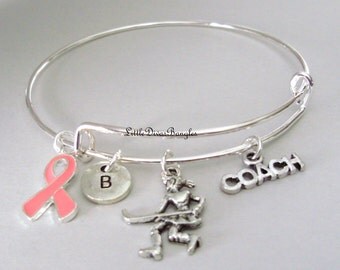 PINK Ribbon, Field Hockey BANGLE - Awareness Bangle -Personalize Bangle -Sports Bangles Gift For Her, Under Twenty made In USA H1