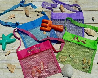 Seashell bag, sea shell bags, kids mesh beach bag, personalized shell collecting bags, kids tote, beach trip