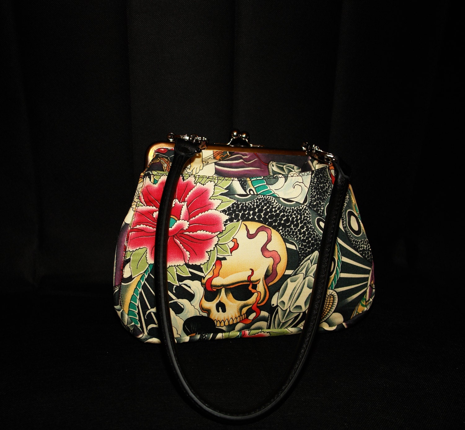 Tattoo Handbag fully lined with front pocket by FloraMoonDesigns