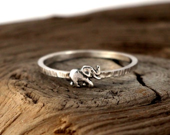 Elephant ring sterling silver. Tiny sterling silver ring, stacking ring, hammered band ring