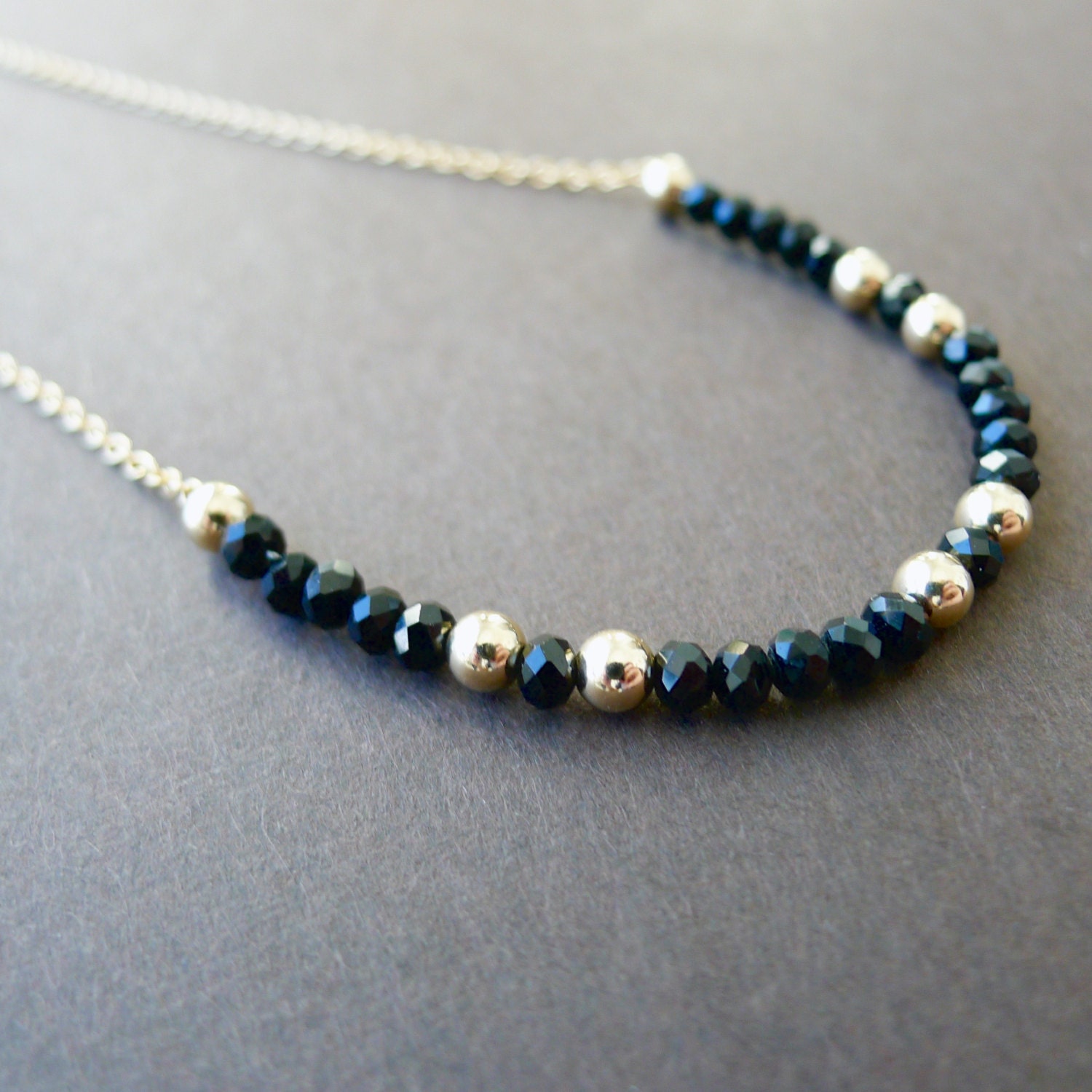 Modern Gemstone Necklace, Black and Gold Necklace, Black Stone Necklace, Spinel Necklace, Minimalist Necklace, Simple Necklace