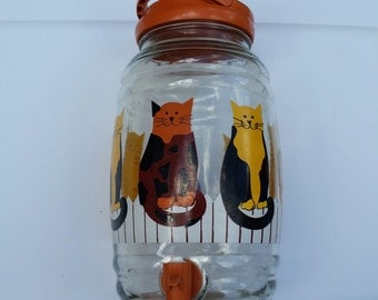 70s Vintage Cats Gallon Sun Tea Jug / Spigot Jar / Kittens / Cat / Lemonade Jug / Classic / Rare / Pussy Cats / Picnic / Retro / Tea Jar