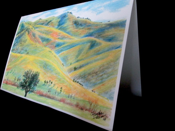 rolling hills of Utah colored pencil card print