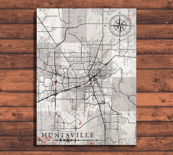 HUNTSVILLE Alabama Vintage map Huntsville City by NatalyBorichArt