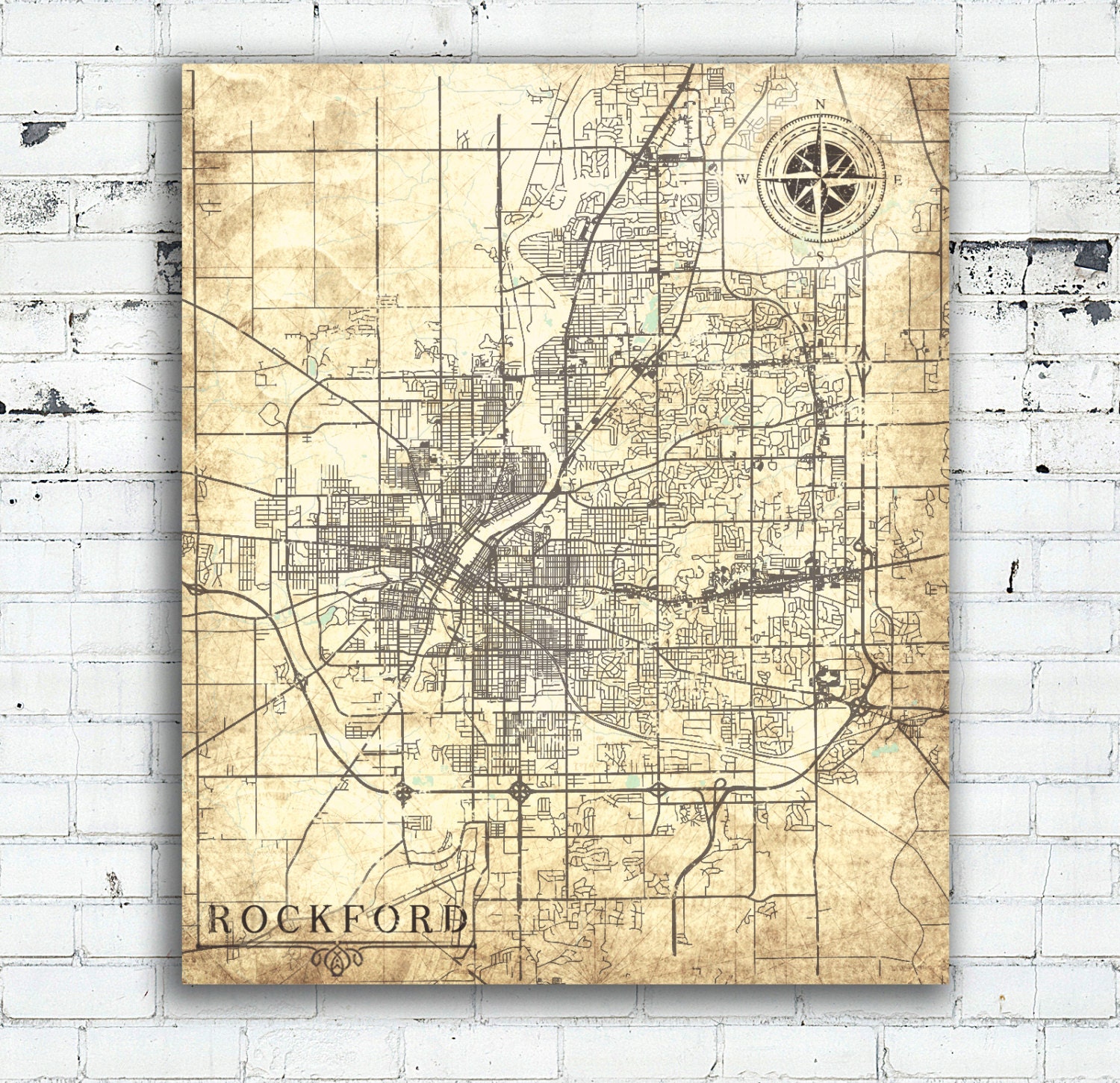 ROCKFORD Canvas Print Illinois IL Vintage map by NatalyBorichArt