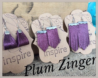 Leather Earrings, Fringe, Lightweight, Plum Zinger, Purple 3 sizes, Nickel Free, Vikings Purple