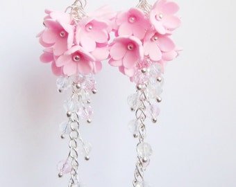 Pink Flower Earrings Pink Clusters Handmade Jewelry Flower Jewelry Floral Earrings Polymer Jewelry Pink Jewelry Bridesmaid earrings Bridal