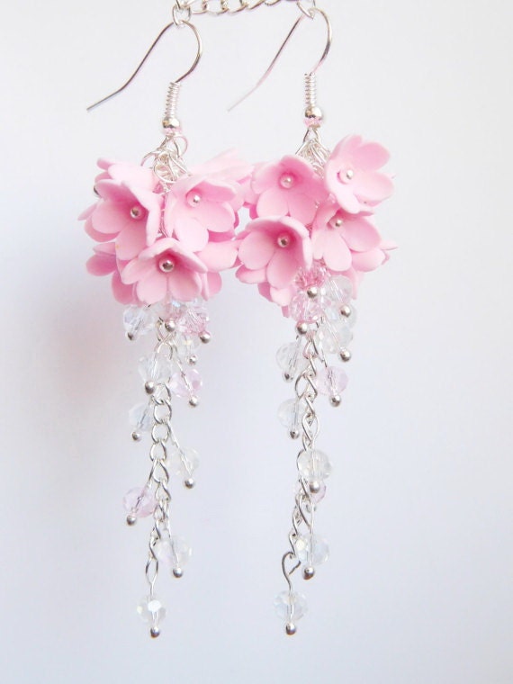 Pink Flower Earrings Pink Clusters Handmade Jewelry Flower