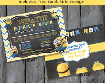 PRINTABLE Minion Baby Shower Invitation - Personalized Minion Invitation - Minion & Chalk Shower Invite (S116)