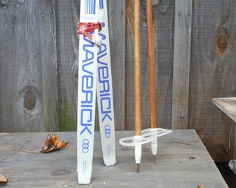 Vintage Snow Skis, Ski Poles, Winter Decor, Cabin Decor, Mountain Home, Vintage Decor, Gift for skier