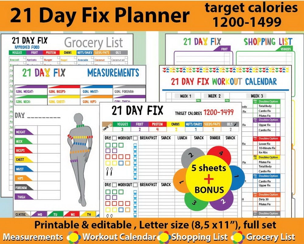 21 Day Fix Tracker 21 DAY FIX workout by TatDigitalCreativity