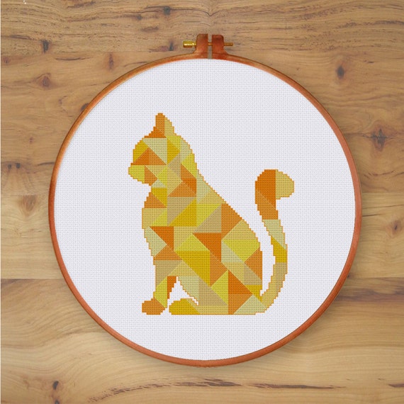  Geometric  Cat  cross stitch pattern  Modern triangle mosaic