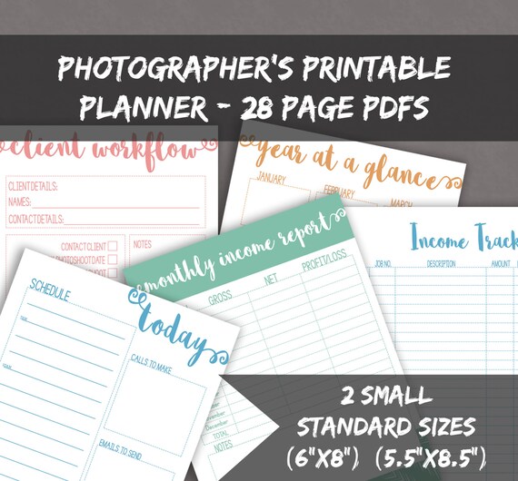 Photography Planner Printable Pages for business planning