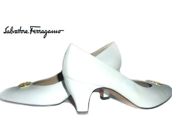 salvatore ferragamo white heels