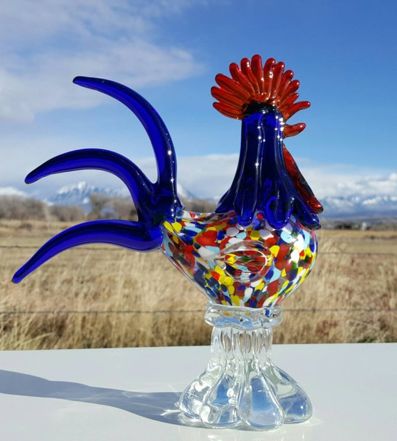 Vintage Hand Blown Rooster Murano Style Art Glass Cottage